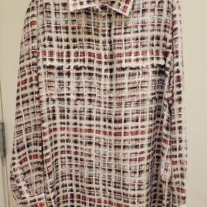 Burberry Red and Black Checkered Tunic Silk Shirt